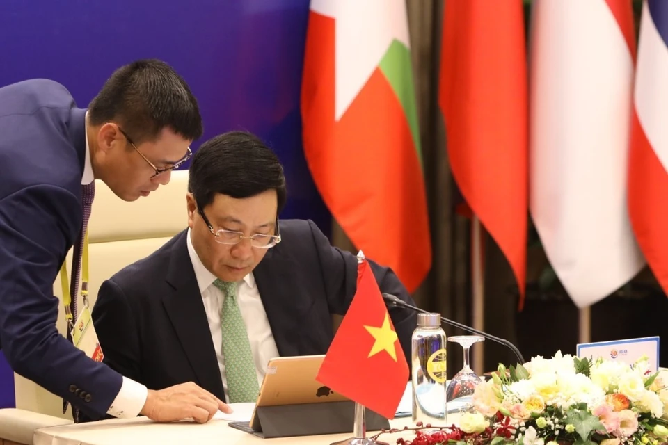 El viceprimer ministro y canciller de Vietnam, Pham Binh Minh, antes de la apertura de la Reunión Ministerial de la ASEAN. (Foto: VNA)