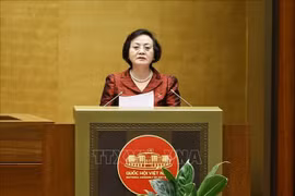La ministra del Interior, Pham Thi Thanh Tra, autorizada por el Primer Ministro, presenta un informe sobre el proyecto de Ley de Funcionarios Públicos (modificada). (Foto: VNA)