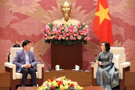 La vicepresidenta de la Asamblea Nacional de Vietnam, Nguyen Thi Thanh, recibe Kim Hak-Min, presidente del Consejo Asesor de Ética del Parlamento surcoreano (Foto: VNA)