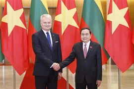 El presidente de Lituania, Gitanas Nausėda (izquierda), y el titular de la Asamblea Nacional de Vietnam, Tran Thanh Man (Foto: VNA)