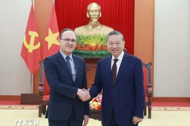 El secretario general del Partido Comunista de Vietnam, To Lam (derecha), recibe al embajador ruso, Gennady Bezdetko. (Foto: VNA)