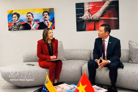 El embajador vietnamita, Vu Trung My, se reúne con la ministra de Turismo de Venezuela, Daniella Cabello. (Foto: VNA)