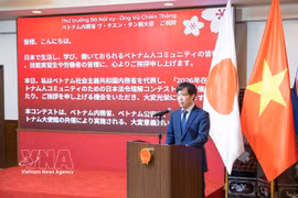 Phan Tien Hoang, jefe de la Junta de Gestión Laboral de la Embajada de Vietnam en Japón, interviene en la cita (Foto: VNA)