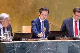 El embajador Do Hung Viet (centro), jefe de la representación permanente de Vietnam ante la ONU, preside la conferencia. (Foto: VNA)