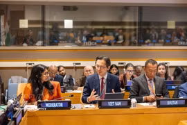 El embajador Do Hung Viet, jefe de la representación permanente de Vietnam ante la ONU, interviene en la cita. (Foto: VNA)