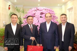 El miembro del Buró Político y miembro permanente del Secretariado del Comité Central del Partido Comunista de Vietnam, Tran Cam Tu, visita al exsecretario general del Partido, Nong Duc Manh (Foto: VNA)