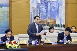 El secretario general de la Asamblea Nacional, jefe de su Oficina y titular de la Oficina del Consejo Nacional Electoral, Le Quang Manh, presenta en informe (Foto: VNA)