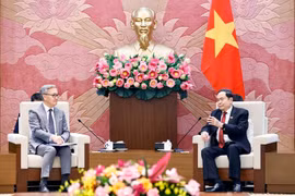 El presidente de la Asamblea Nacional de Vietnam, Tran Thanh Man (derecha), recibe al ministro de Relaciones Exteriores de Laos, Thongsavanh Phomvihane. (Foto: VNA)