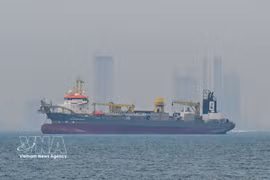 Un buque mercante permanece anclado frente a la costa de Dubái (Emiratos Árabes Unidos), mientras el tráfico marítimo se ve interrumpido en el estrecho de Ormuz el 2 de marzo de 2026. (Foto: AA/VNA)