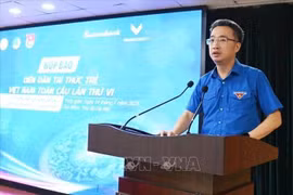Nguyen Tuong Lam, secretario del Comité Central de la Unión de Jóvenes Comunistas Ho Chi Minh y presidente de la Federación de Jóvenes de Vietnam, interviene en la cita (Foto: VNA)