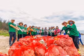 Recolección de residuos plásticos en el estuario de Sa Can, provincia de Quang Ngai. (Foto: VNA)