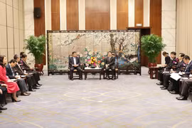 El viceprimer ministro vietnamita Nguyen Chi Dung se reúne con Zhang Hu, subgobernador de Guangdong (Foto: VNA)