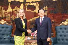 El viceprimer ministro vietnamita Ho Quoc Dung recibe a Mariam Sherman, directora del Banco Mundial para Vietnam, Camboya y Laos. (Foto: VNA)