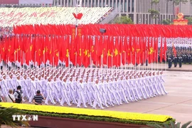 La formación con la bandera del Partido y la bandera nacional (Foto: VNA)