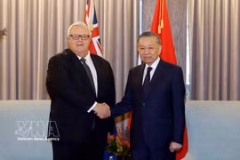 El secretario general del Partido Comunista y presidente de Vietnam, To Lam (derecha), se reúne con el presidente de la Cámara de Representantes (Parlamento) de Nueva Zelanda, Gerry Brownlee. (Foto: VNA)