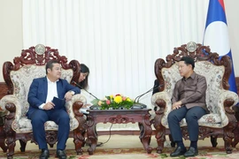 El presidente de Vinachem, Phung Quang Hiep (izquierda), se reúne con el viceprimer ministro de Laos, Saleumxay Kommasith (Foto: VNA)