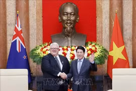 El presidente de Vietnam, Luong Cuong (derecha), recibe al titular de la Cámara de Representantes (Parlamento) de Nueva Zelanda, Gerry Brownlee. (Foto: VNA)