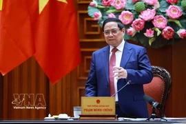 El primer ministro de Vietnam, Pham Minh Chinh, interviene en la reunión (Foto: VNA)