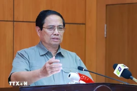 El primer ministro de Vietnam, Pham Minh Chinh, habla en la reunión (Foto: VNA)