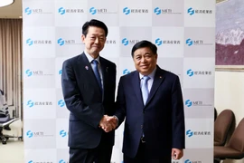 El viceprimer ministro vietnamita Nguyen Chi Dung (derecha) se reúne con el ministro de Economía, Comercio e Industria de Japón, Muto Yoji (Foto: VNA)