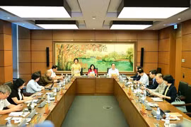 Diputados de la delegación de Hanoi debaten los proyectos de leyes (Foto: VNA)