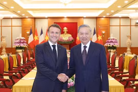 El secretario general del Partido Comunista de Vietnam, To Lam (derecha), se reúne con el presidente francés, Emmanuel Macron (Foto: VNA)