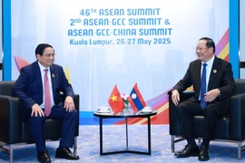 El primer ministro de Vietnam, Pham Minh Chinh (izquierda), conversa con su homólogo laosiano, Sonexay Siphandone. (Foto: VNA)