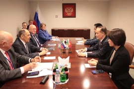 El miembro del Comité Central del Partido Comunista de Vietnam y ministro interino de Relaciones Exteriores, Le Hoai Trung, se reúne con el canciller ruso, Serguéi Lavrov (Foto: VNA)