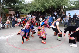 El pueblo Lo Lo Chai, en la provincia de Tuyen Quang, se sumerge en su danza tradicional, atrayendo a numerosos turistas que desean disfrutarla y experimentarla. (Foto: VNA)