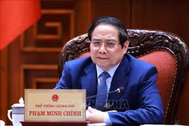 El primer ministro de Vietnam, Pham Minh Chinh, interviene en la reunión (Foto: VNA)