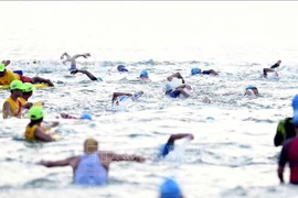 Los atletas compiten en natación (Foto: VNA)