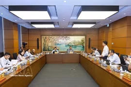 La delegación de la Asamblea Nacional de Hanoi participa en un debate en grupo. (Foto: VNA)