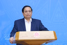 El primer ministro vietnamita, Pham Minh Chinh, habla en el evento. (Fuente: VNA)