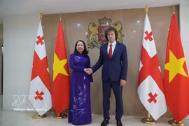 La vicepresidenta de Vietnam, Vo Thi Anh Xuan, y el primer ministro de Georgia, Irakli Kobakhidze. (Fuente: VNA)