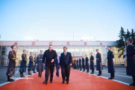 Ceremonia de despedida del primer ministro Pham Minh Chinh en el aeropuerto Vnukovo 2 de Moscú. (Foto: VNA)
