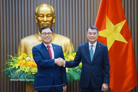 El primer ministro vietnamita, Le Minh Hung, (derecha) recibe al embajador saliente de Corea del Sur en Vietnam, Choi Young Sam. (Fuente: VNA)
