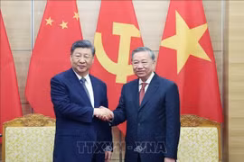El secretario general del Partido Comunista de Vietnam, To Lam, y el secretario general del Partido Comunista y presidente de China, Xi Jinping. (Fuente: VNA)