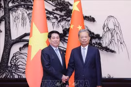 El presidente de Vietnam, Luong Cuong, se reunió con Zhao Leji, miembro del Comité Permanente del Buró Político y presidente del Comité Permanente de la Asamblea Popular Nacional de China. (Fuente: VNA)