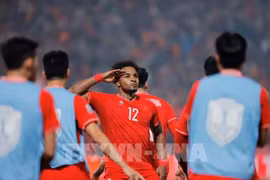 Nguyen Xuan Son celebra su primer gol en el partido. (Fuente: VNA)