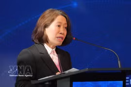 La embajadora de Vietnam en Argentina, Ngo Minh Nguyet, habla en el evento. (Fuente: VNA)