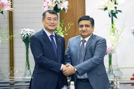 El primer ministro de Vietnam, Le Minh Hung, recibe a Sanjay Dhawan, vicepresidente de ACME. (Fuente: VNA)