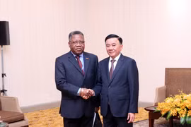 El miembro del Buró Político y permanente del Secretariado del Comité Central del Partido Comunista de Vietnam, Tran Cam Tu, y el miembro del Buró Político del Movimiento Popular de Liberación de Angola, Jorge Inocencio Dombolo. (Fuente: VNA)