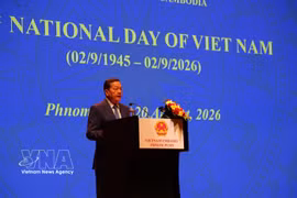 El primer viceprimer ministro de Camboya, Neth Savoeun, habla en el evento. (Fuente: VNA)