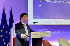 Bui Hoang Phuong, viceministro de Información y Comunicación de Vietnam, habla en el tercer Foro Empresarial del Sudeste Asiático. (Fuente: VNA)