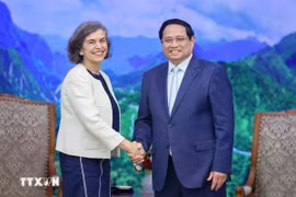 El Primer Ministro vietnamita, Pham Minh Chinh, recibió a Carmen Cano De Lasala, embajadora de España en Vietnam (4 de abril de 2024). (Foto: VNA)