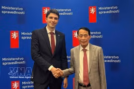 El viceministro de Seguridad Pública de Vietnam Le Quoc Hung, se reúne con Adam Simice, viceministro de Justicia checo responsable del derecho europeo y la cooperación internacional. (Fuente: VNA)