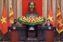 El presidente vietnamita, Luong Cuong, y su homólogo esrilanqués, Anura Kumara Dissanayaka, en la rueda de prensa. (Fuente: VNA)