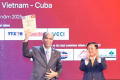 Entregan la versión demo de la antología “Vietnam - Cuba: Canción de amistad que resuena por siempre” al embajador cubano en Vietnam, Rogelio Polanco Fuentes. (Fuente: VNA)
