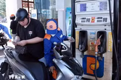 La gasolinera de Petrolimex en Luong Yen, Hanoi, ha cambiado completamente a gasolina E10. (Foto: VNA)