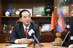 Sim Chy, presidente de la Asociación Khmer-Vietnamita en Camboya, durante la entrevista con la VNA (Foto: VNA)